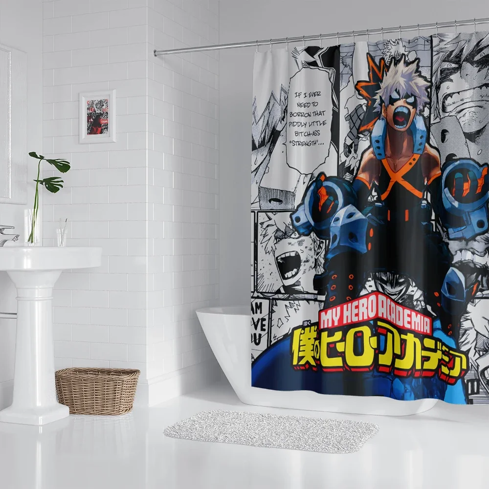 Anime Bathroom Shower Curtain With Hooks, Decorative Bathroom Curtains And Accessories Anime Curtain Decor