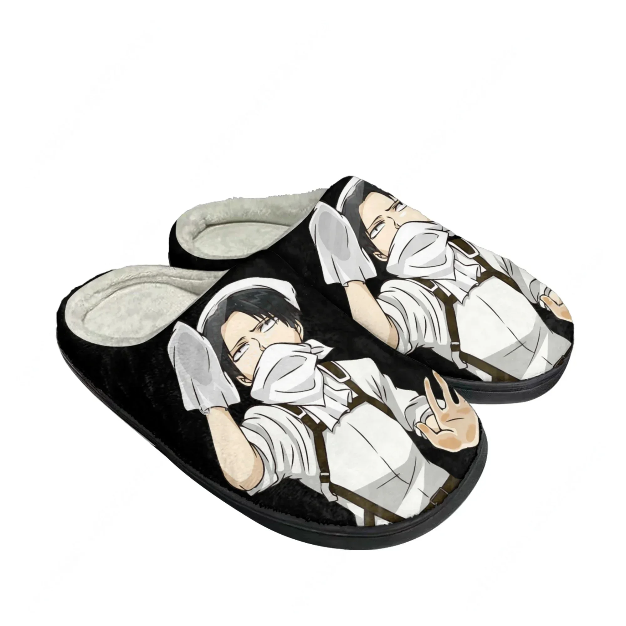 Pantuflas Personalizadas de Algodón con Diseño de Anime Attack on Titan Levi Ackerman, Sandalias para Hombre y Mujer, Pantuflas Térmicas de Felpa para Mantener el Calor