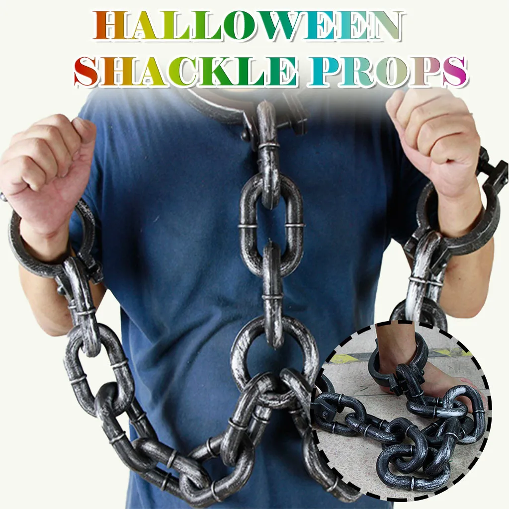 Halloween Plastic Simulation Chain Prisoner Decoration Haunted House Props, Halloween Creative Cosplay Handcuffs And Anklets