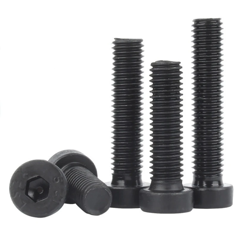 DIN7984 Grade 12.9 Black Hex Socket Thin Head Allen Screws - M3-M16 Low Profile Carbon Steel Cap Bolts