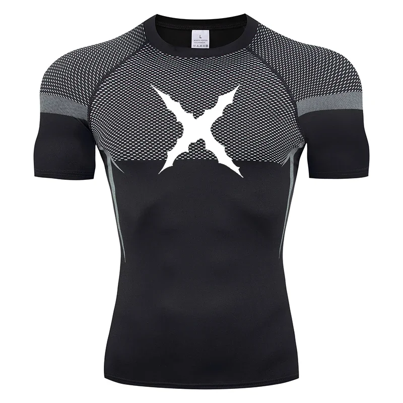 HANRAN جديد مضغوط قميص الرجال تشغيل تي شيرت سريعة الجافة الرياضة ضيق اللياقة البدنية التدريب تي شيرت الرجال تجريب قصيرة الأكمام بلايز