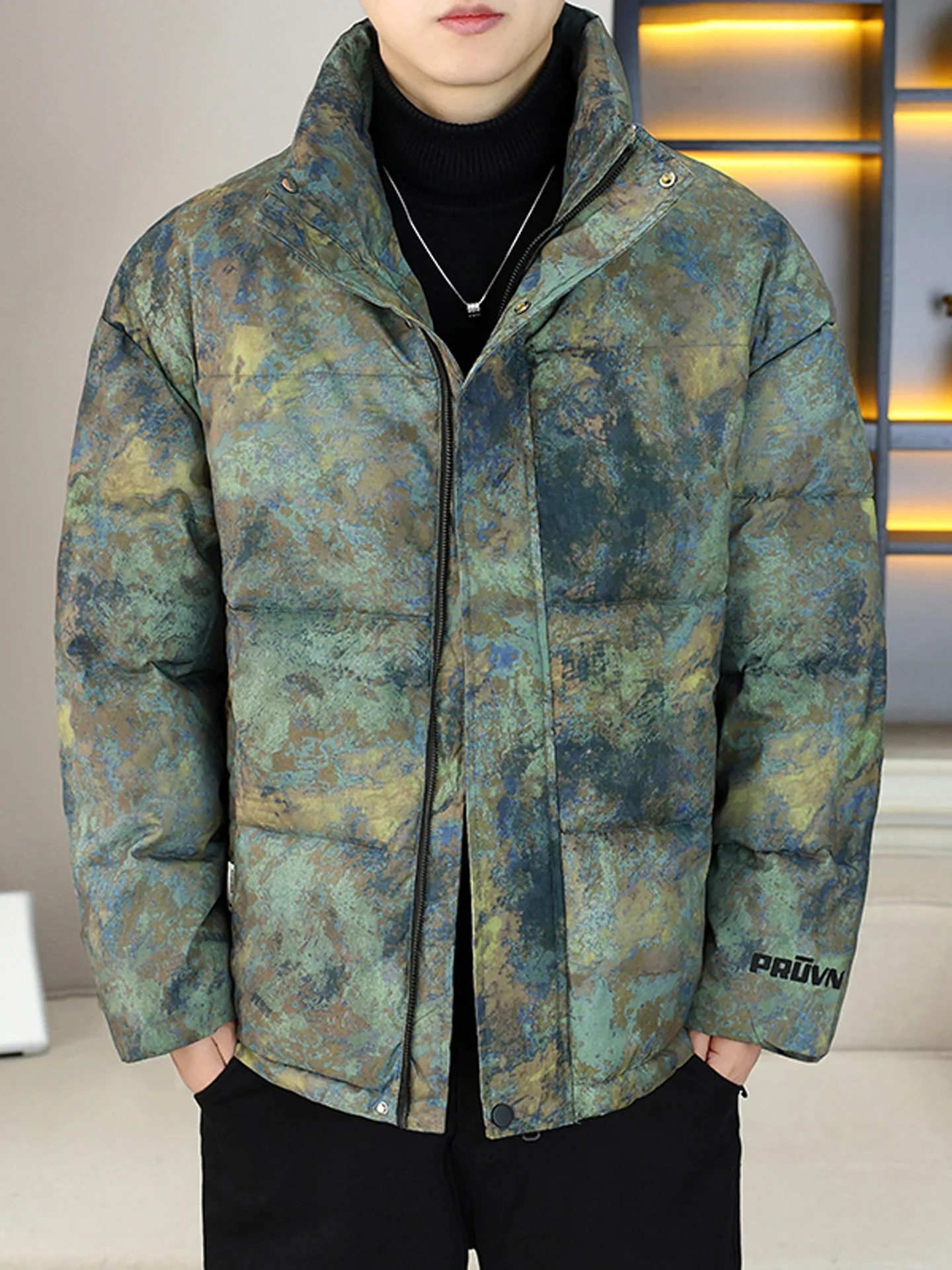 

Мужская зимняя куртка Faionable в стиле ретро с эффектом окрашивания, с воротником, новая, модная, теплая, из хлопка и полиэфирного волокна