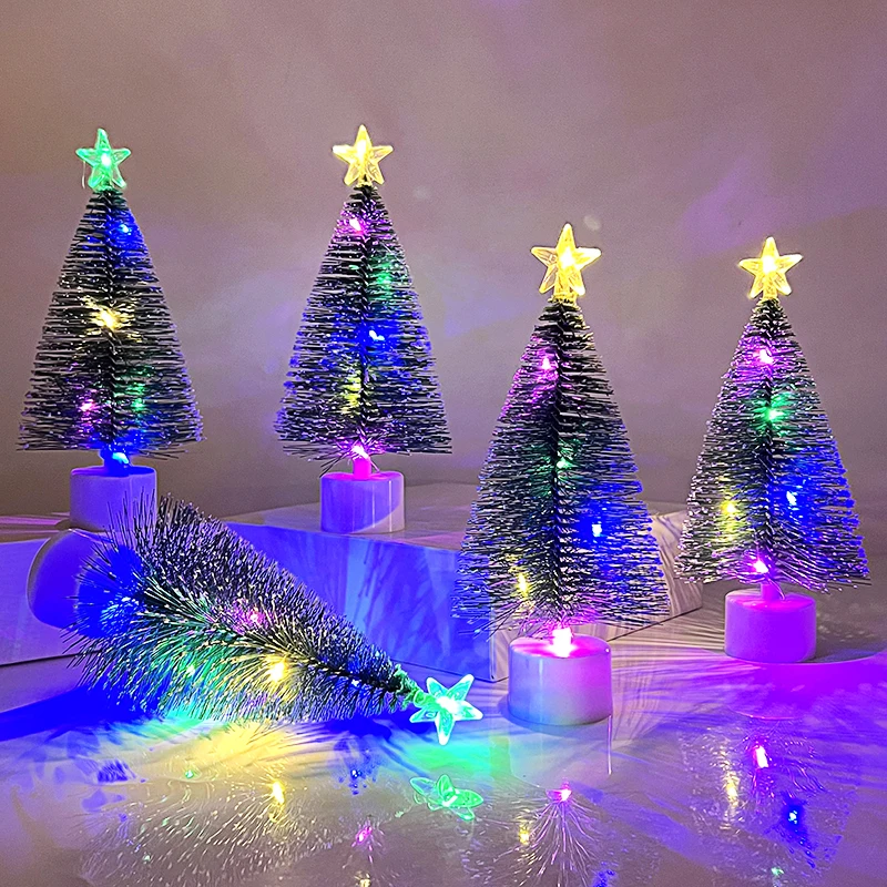 Mini Christmas Green Cedar LED Lights Xmas Tree Pine Needle Tree Merry Christmas Decorations Desktop Ornament 2025 New Year Gift