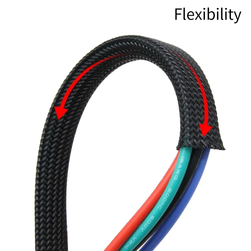 2m Insulated PET Braid Sleeving 2/4/6/8/10/12/14/16/20/25/30/40mmHigh Density Wire Wrap Sheath Protection Black Red Cable sleeve