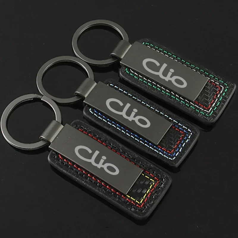 Carbon Fiber Leather Car Alloy Keychain Key Chain Rings Gifts Styling for Clio Logo 2024 2023 Keyrings Auto Accessories