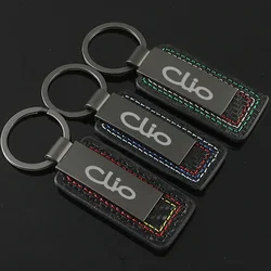 Carbon Fiber Leather Car Alloy Keychain Key Chain Rings Gifts Styling for Clio Logo 2024 2023 Keyrings Auto Accessories