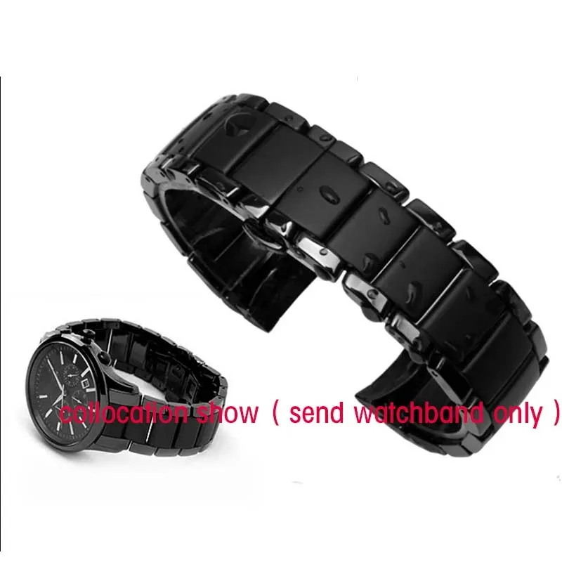 Ceramic watchband and case For AR1452 AR1451 22mm 24mm High Quality Black men Ceramic Strap Bracelet steel black Deployment band