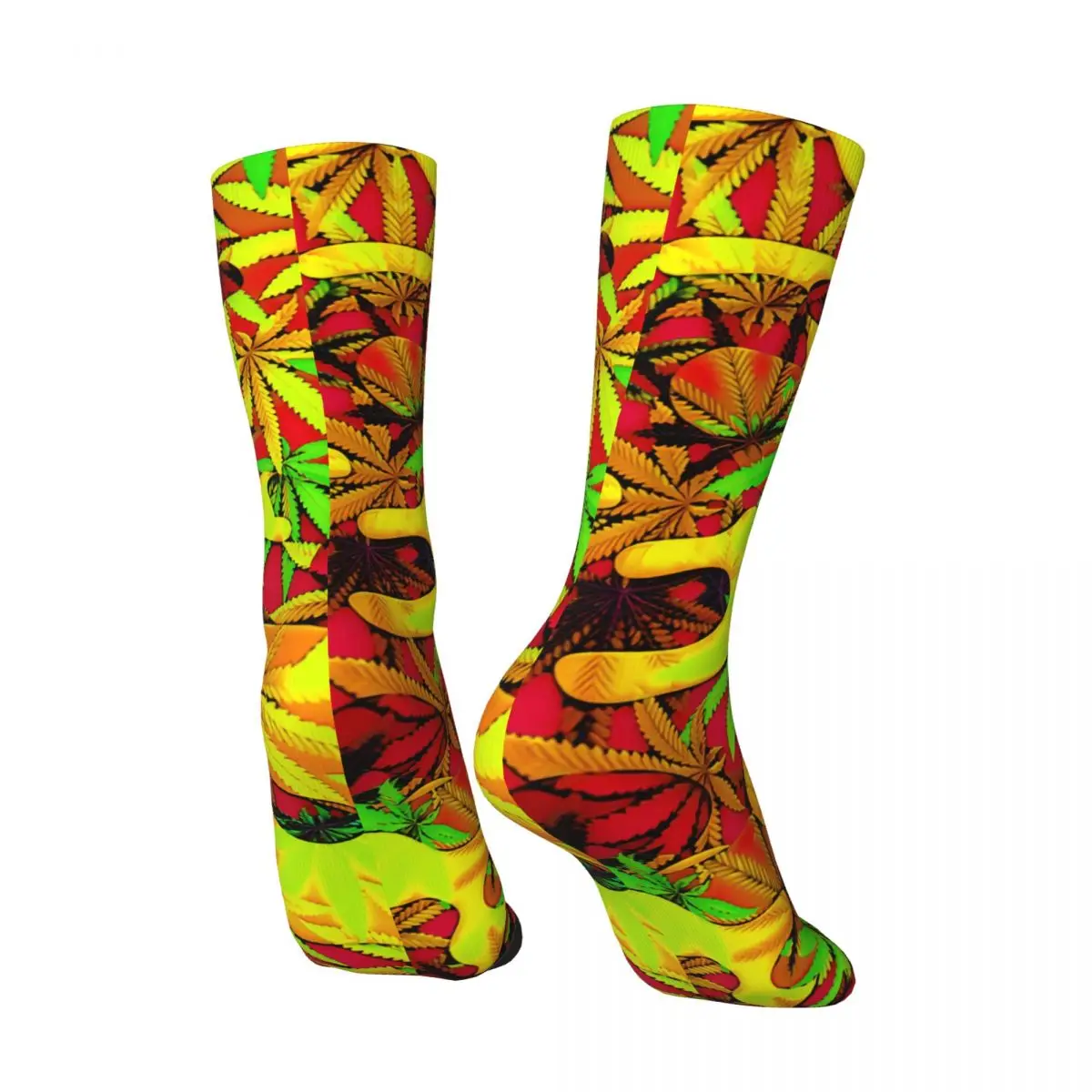 Crazy compression Colorful Marijuana Leaf Smoke Print AF Sock for Men Vintage Quality Pattern Crew Sock Novelty