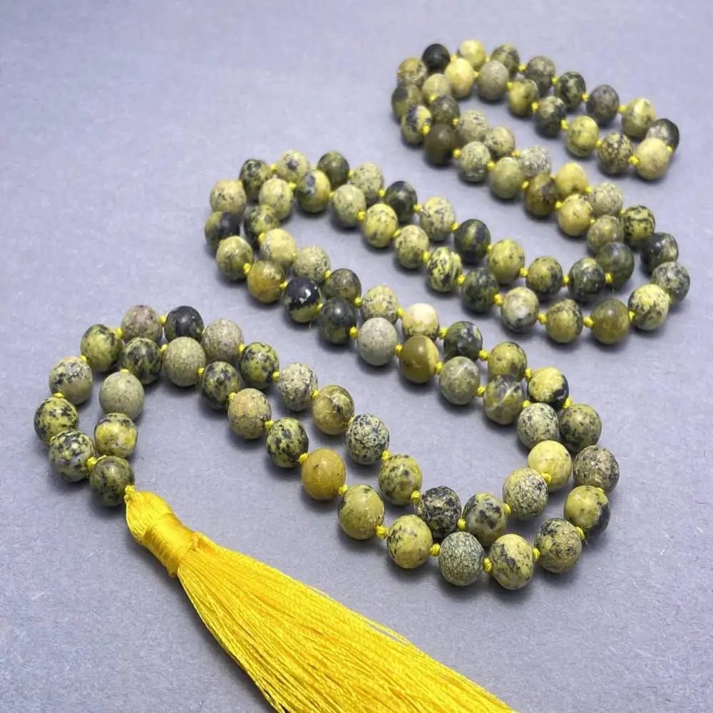 

Natural Yellow Turquoise (African Turquoise) 108 Beads Mala Necklace with Yellow Tassel Spiritual Jewelry