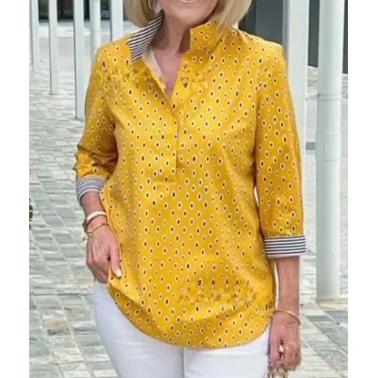 Herbst 2023 Damen Casual Stehkragen Digitaldruck 7/8 Sve irt Pendeln Sle Loose Fit Mittellange offene Strickjacke