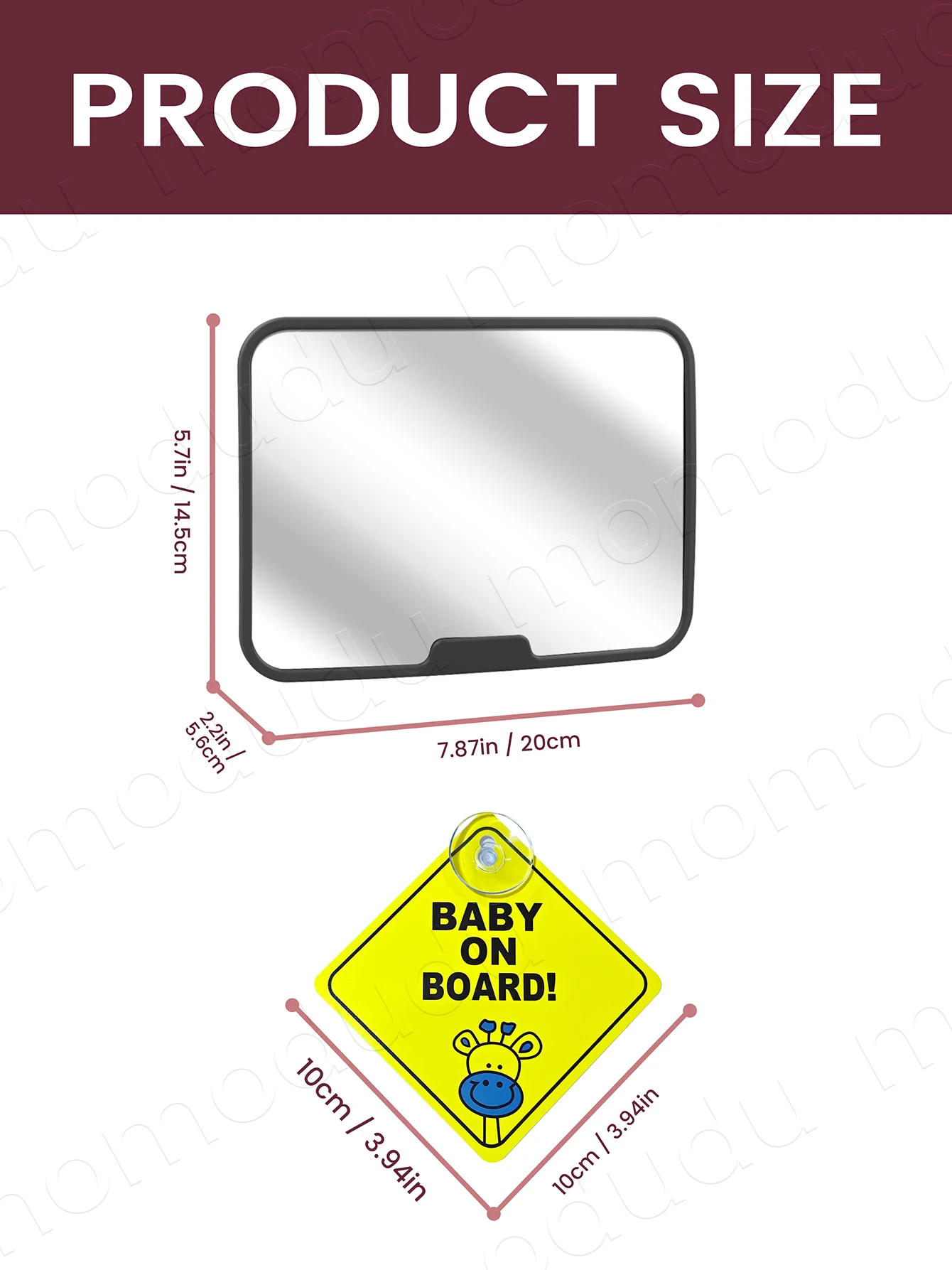 360° Rotatable Baby Car Mirror & Baby on Board Sign Set, Rear Facing Safety View Mirror + Suction Cup Warning Sticker