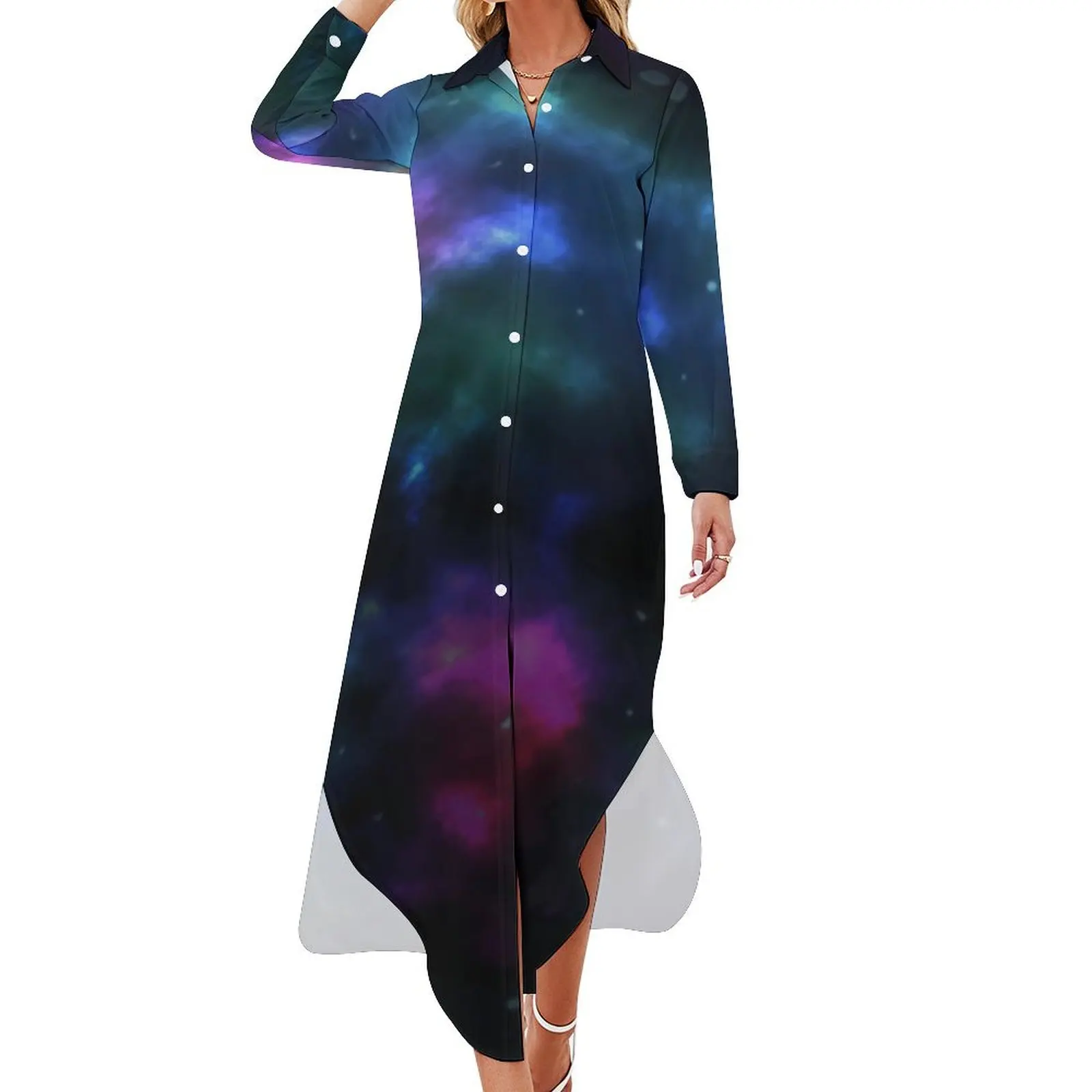 

Glowing Galaxy Chiffon Dress Sexy V Neck Cosmic Print Kawaii Dresses Woman Street Fashion Casual Dress Gift Idea