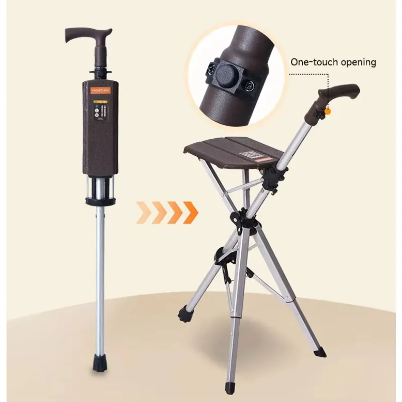Factory Direct Sales of Walking Stick Stools for the Elderly; Foldable, Portable, Non-slip, One-click Folding.