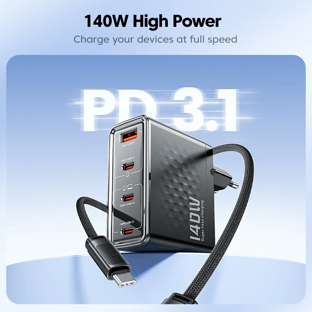 Toocki 140W GaN شاحن PD3.1 QC4.0 3.0 SFC2.0 SCP PPS سريع USB C شاحن لأجهزة الكمبيوتر المحمول ماك بوك آيفون 17 16 سامسونج هواوي شاومي