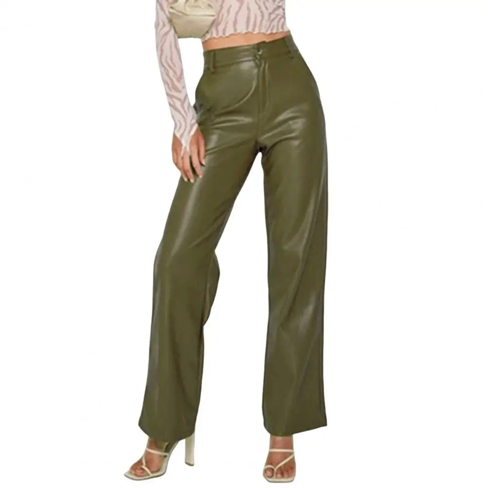 Women Leather Pants High Waist Straight Slimming Solid Color Casual Party Fall Trousers Spring Autumn Clothes