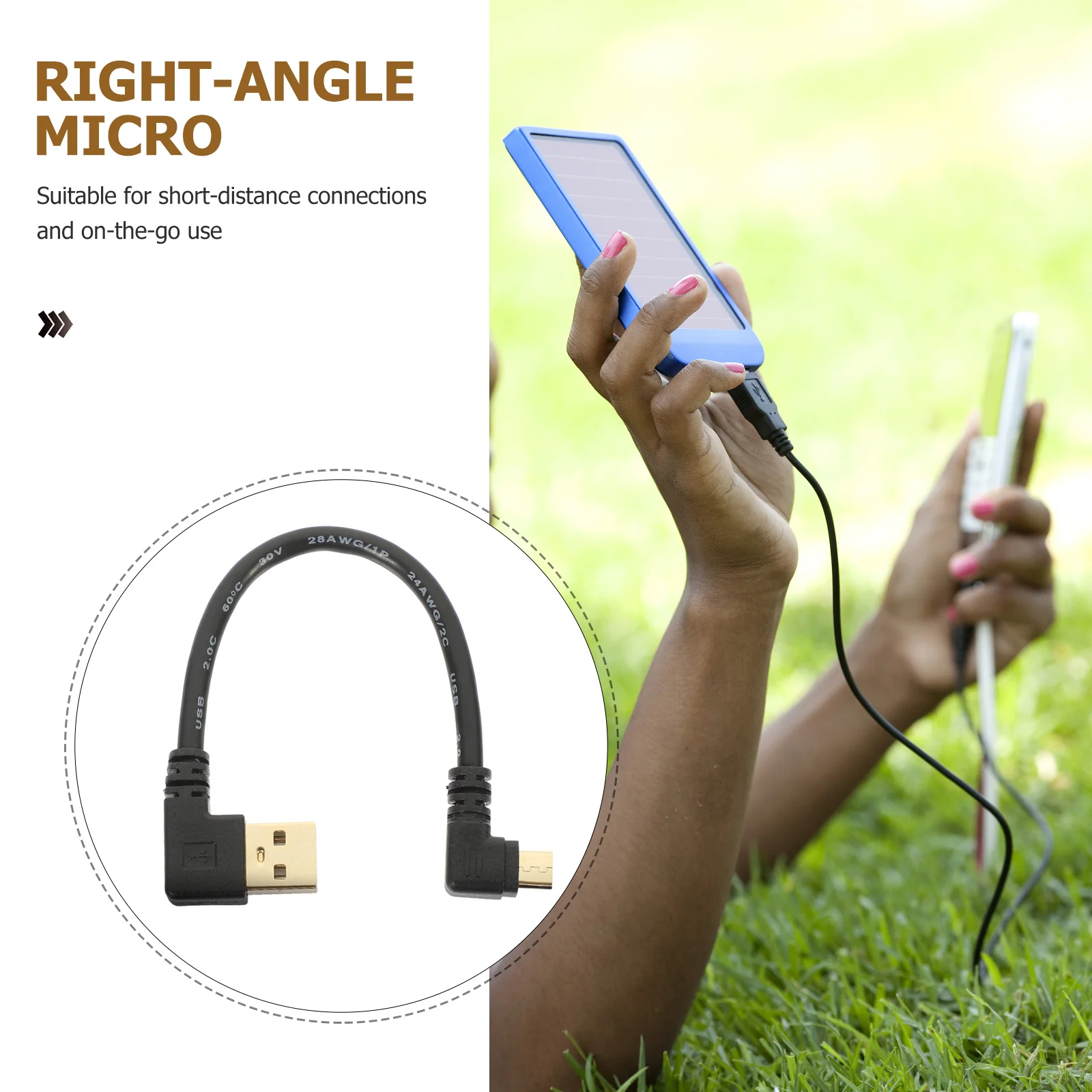 

3Pcs Right Angle Micro USB Cable Compact Stable Connection Overcharging Protection Fast Charging Data Sync Suitable Devices