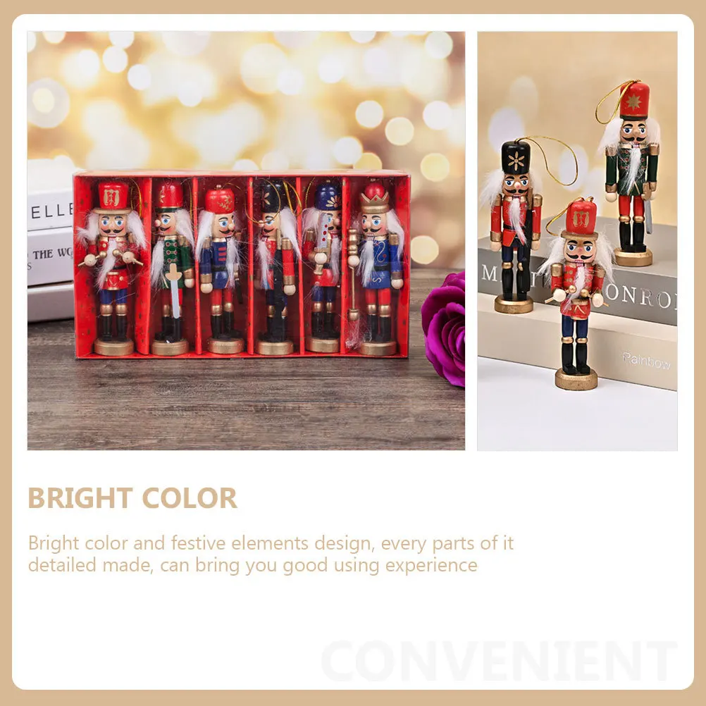 

6 Pcs Christmas Decorations Nutcracker Ornament Outdoor Pendants Figures Miniature Ornaments