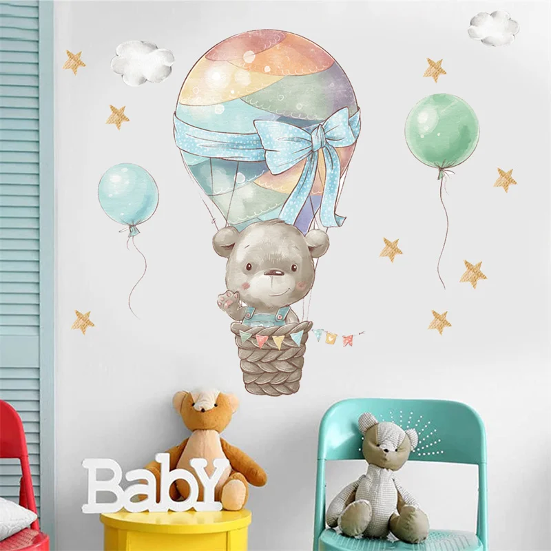 Bear Balloon Moon Clouds Star Wall Stickers for Children Kids Rooms Girls Boys Baby Room Bedroom Decoration pegatinas de pared