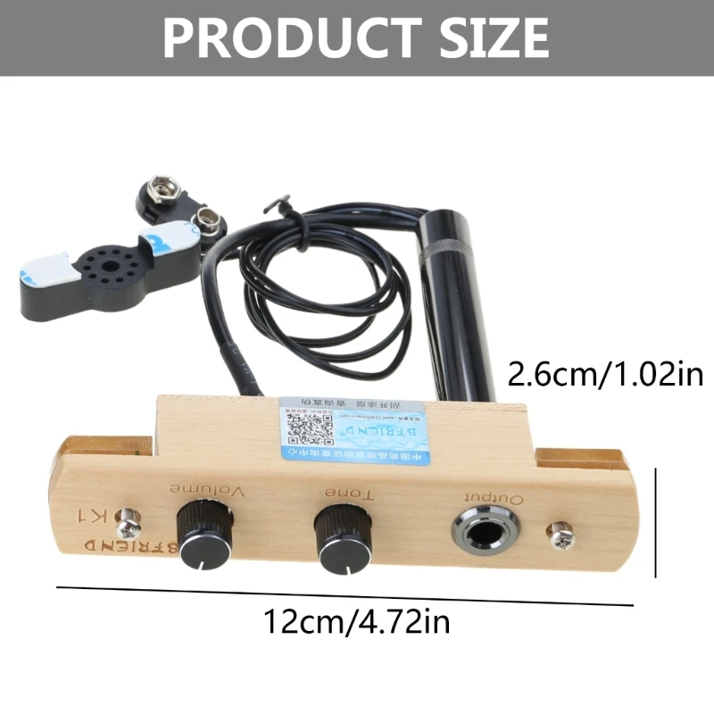 Pastilla con orificio sonido para tambor cajón, sistema captación micrófono con Control volumen tono para