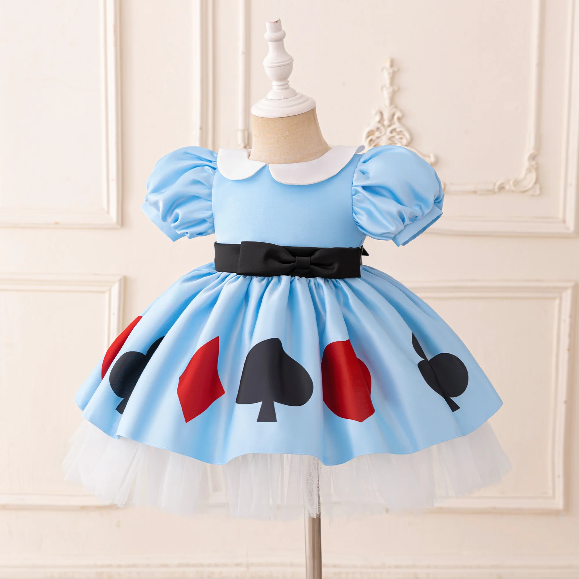 Girl Alice Maid Costume Lolita Wonderland Alice 1st Birthday Princess Dress Halloween Carnival Masquerade Blue Party Kids Clothe