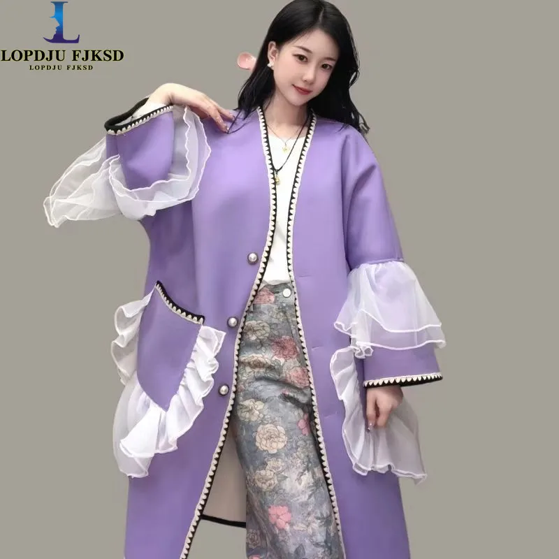 

Модное женское шерстяное пальто, однобортное пальто с длинными рукавами, смешанное пальто, новинка весны и зимы, 2025