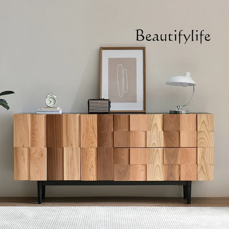 

Black walnut pure solid wood storage TV cabinet modern simple entrance bedroom storage designer model