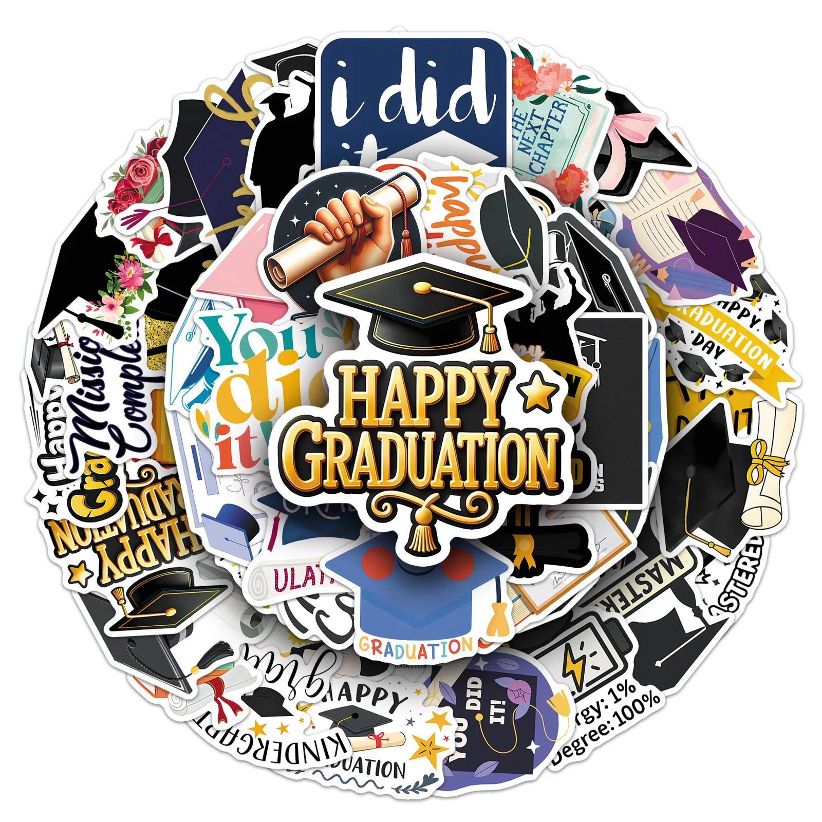 

50PCS Graduation Season Stickers Graffiti Graduation Party Decoration DIY Skateboard Cup Phone Case Notebook Waterproof Toy Gift