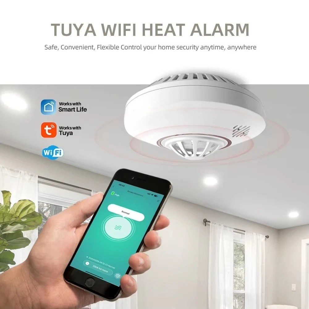 Tuya 2.4G WiFi Smart Thermal Heat Detector Smart Life App Remote Alarms Wireless Fire Temperature Sensor for Home  Security