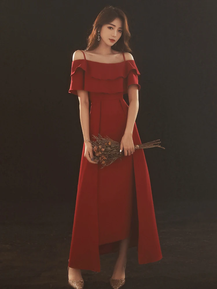 

Sexy Red Wedding Dr New 2025 for Bride Slimming Evening Gown Formal Ocn Suitable Daily Wear ort Sve Long Dr