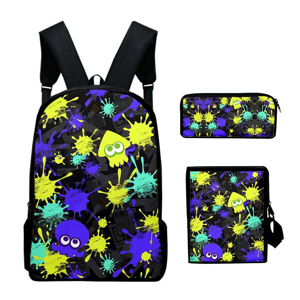 Moda Popular dibujos animados Splatoon 3 impresión 3D 3 unids/set mochilas escolares para alumnos mochila para ordenador portátil bolso de hombro inclinado estuche para lápices