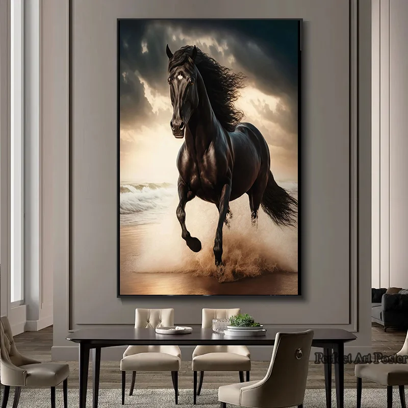 Wild Animal Horse Poster Black White Horse Canvas Painting Print Wall Art Picture for Study Office Living Room Home Decor Cuadro