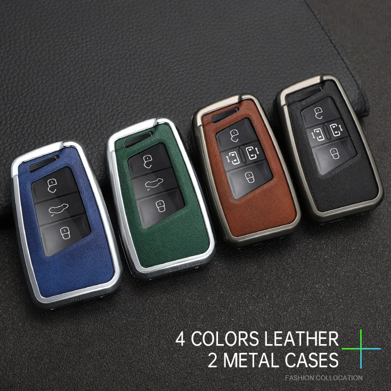 Zinc Alloy Leather Car Key Case Cover For Volkswagen VW Magotan Passat B8 TIGUAN MK2 Golf 8 2020 Protector Keychine Accessories