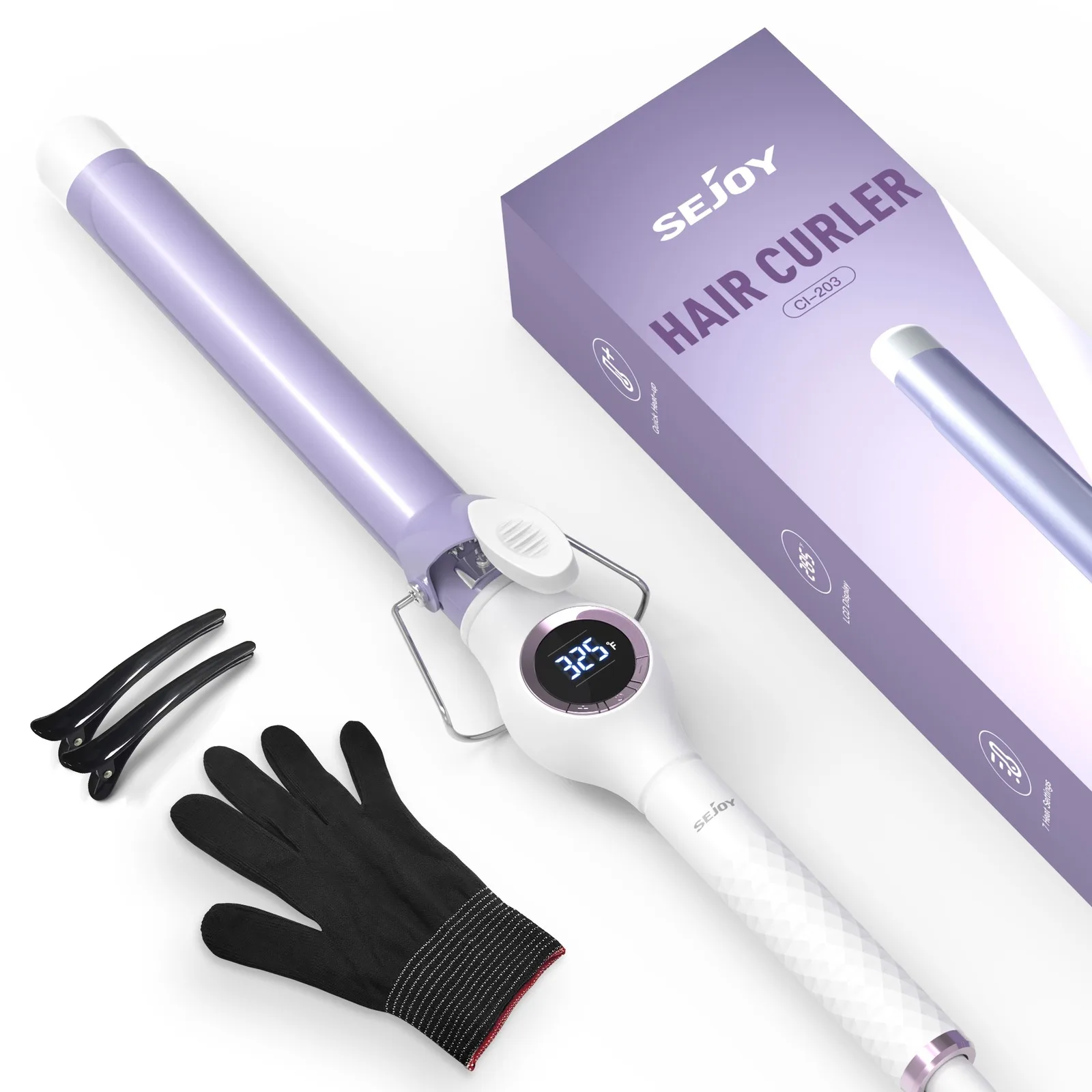 

Sejoy 110V 65W Hair Curling Iron PTC Heated Tech 140-200 ℃ Ceramic Hair Curler With Digital Temp Control US Type