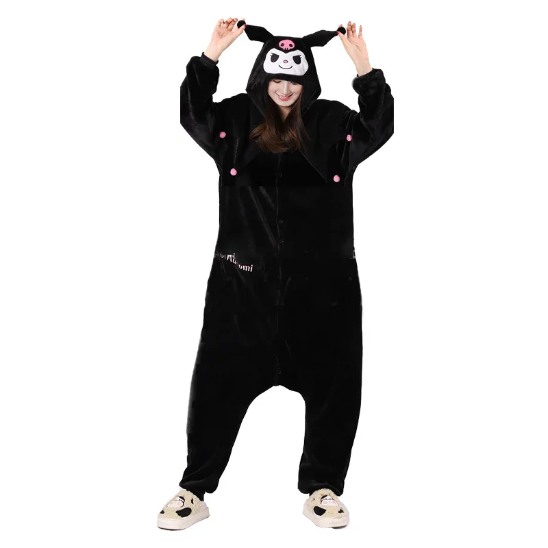 Kuromi Kigurumi النساء نيسيس أنيمي منامة الكرتون الملابس للبالغين صبي الفتيات كامل الجسم منامة الفانيلا قطعة واحدة ارتداءها