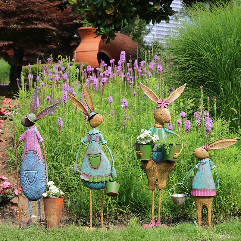 Retro cute rabbit ornament flower pot flower bucket pastoral courtyard decoration garden landscaping balcony rabbit jewelry