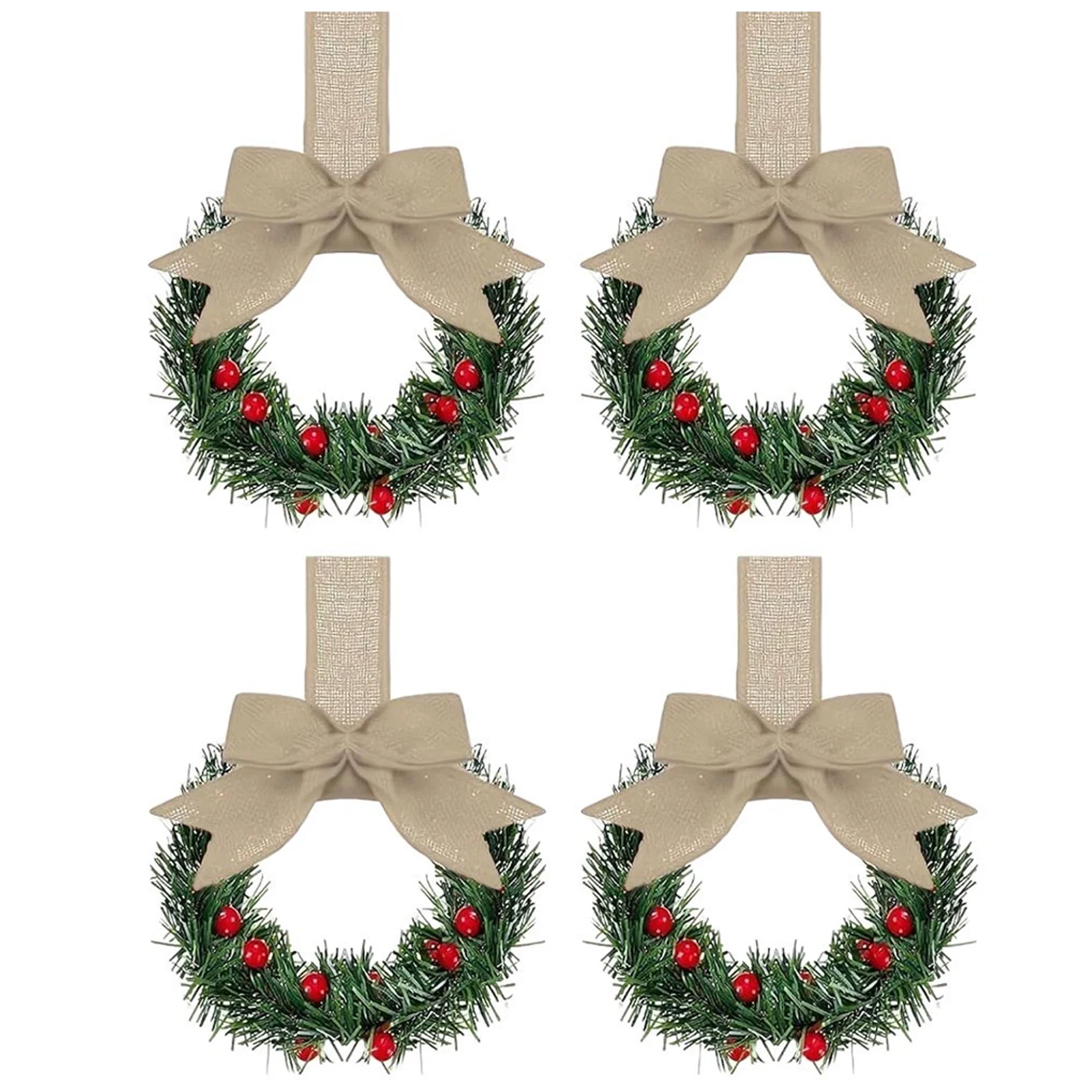 4piece Cafe Joyful Atmosphere Kitchen Cabinet Wreaths Christmas Waterproof And Easy To Hang Stored Away Reusable