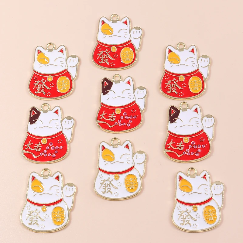 10 stücke Schöne Chinesische Glückliche Katze Charms für Schmuck Handgemachte DIY Niedlichen Tier Charms Anhänger Halsketten Ohrringe Zubehör – Detail 9