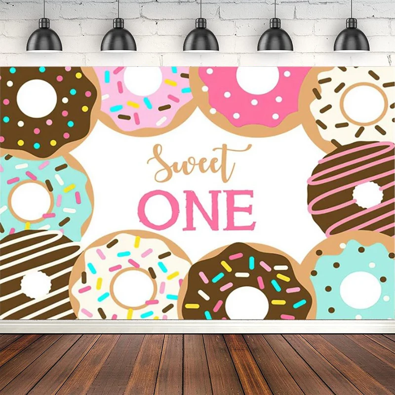 

Милый фон для фотосъемки в виде пончика, тематическое украшение для вечеринки, первый день рождения для фотобудки, баннер, всплеск, фон, реквизит для плаката
