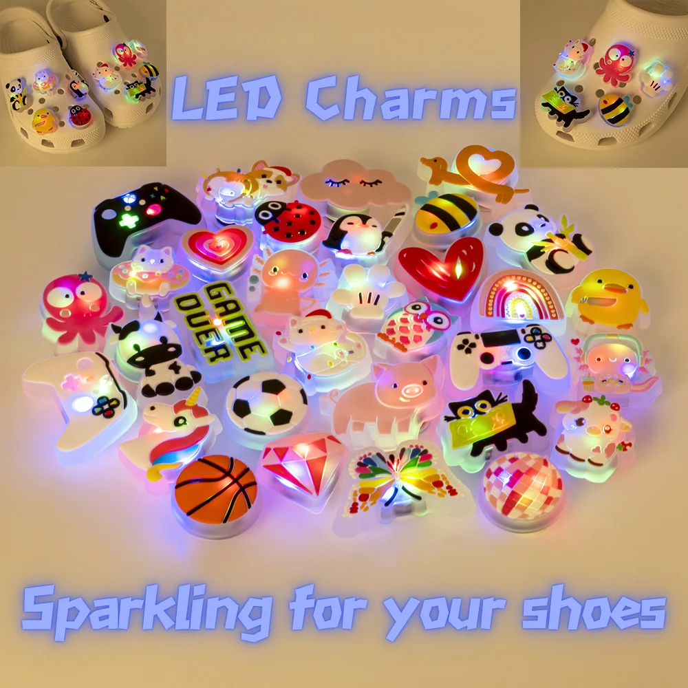 Breloques de chaussures LED pour enfants, 1 pièce, cadeau hibou licorne manette de jeu, chaussures éclairées de Football, décoration, accessoires de chaussures, épingles sabots boucles