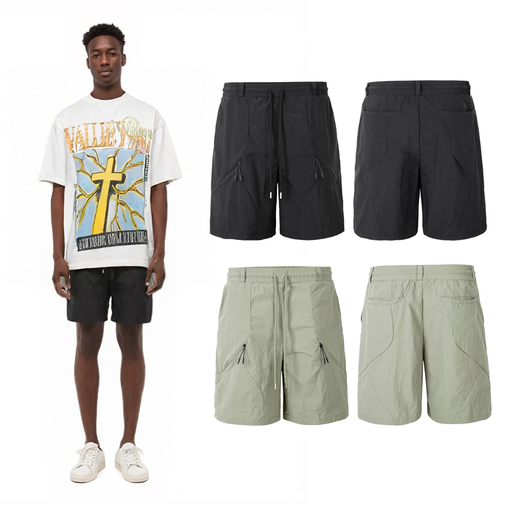 

Summer Quick Dry Shorts Cargo Pants Pockets with Zippers Streetwear High Street Style Brand Casual Solid Functional Shorts Pants