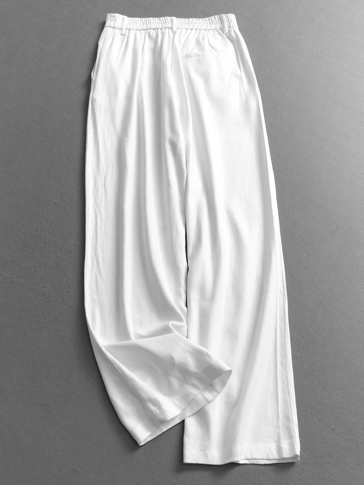 Sun Protection Thin Mixed Linen Wide Leg Pants Straight Cut Casual Long Trousers for Women High Waist Commuter Versatile C076