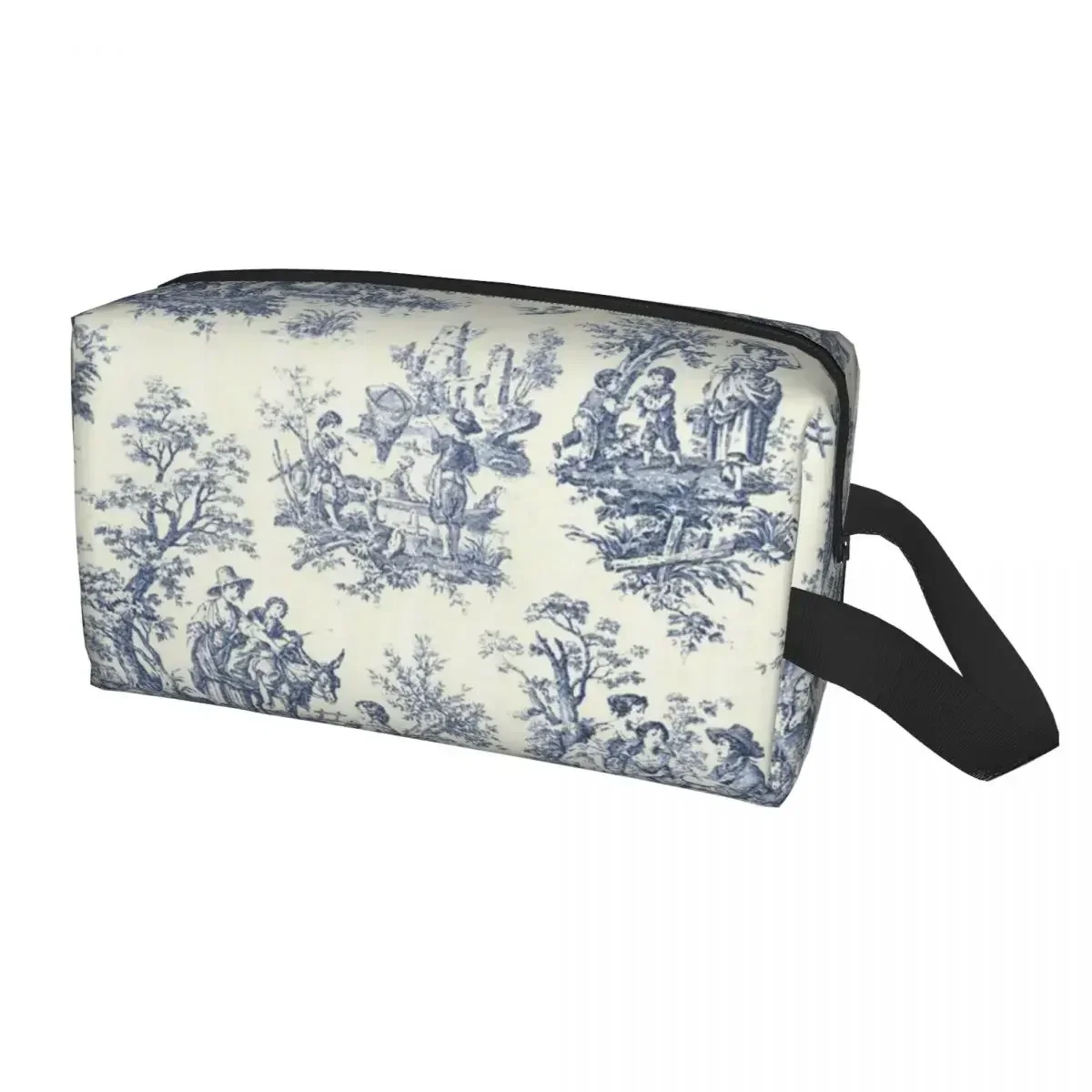 Cute Powder Blue French Toile Picnic Designs Travel Toiletry Bag for Women Cosmetic Makeup Bag Beauty Storage Dopp Kit