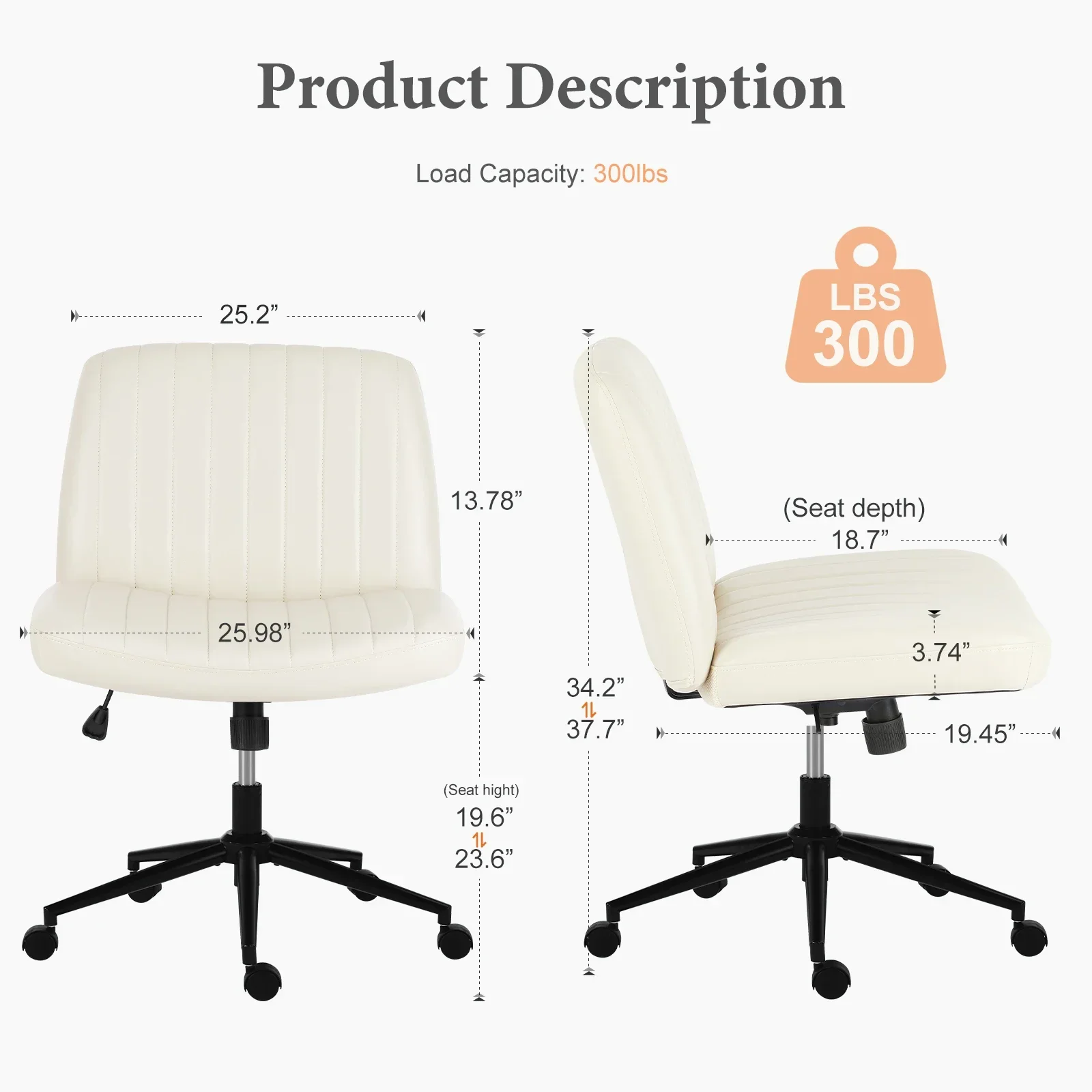 #For Armless Cross Office Chairs with Wheels PU Leather Swivel Living Room Desk Chair Height