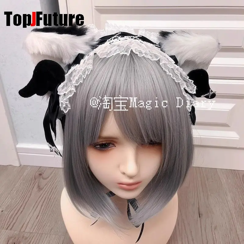 Lolita Cat ear headband Women\'s Harajuku Steampunk Y2K Drooping ear cat headband hair ribbons  wing clip