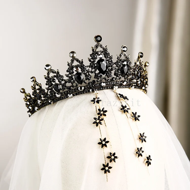 6 Styles Baroque Retro Black Luxury Bridal Crystal Tiaras Crowns Princess Queen Pageant Prom Rhinestone Veil Tiara Wedding