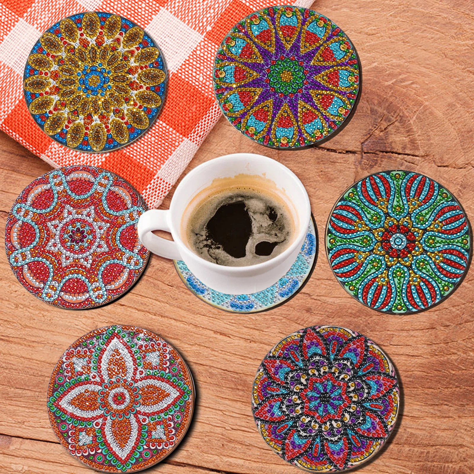 8 مجموعات من قواعد الوقايات الفنية الماسية المستديرة/المربعة/المندالا ذاتية الصنع - الوقايات الفنية الماسية الخشبية المضادة للانزلاق