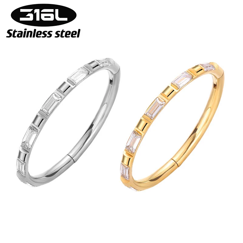 

1PC Stainless Steel Piercing Nose Rings Septum Hinged Segment Cartilage Earrings Helix Hoops Cubic Zircon Piercing Jewelry 16G