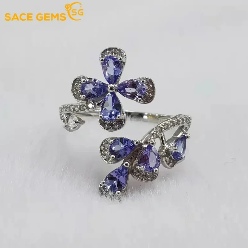 

Кольцо SACE GEMS с регулируемым размером для женщин, 100% серебро 925 пробы, сверкающий роскошный танзанит, для свадьбы, вечеринки, изысканное ювелирное украшение, подарок