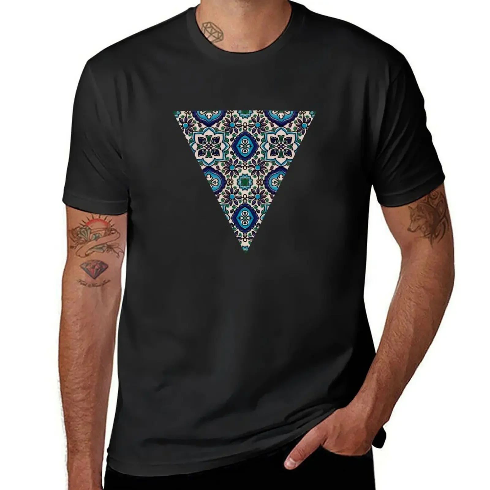 Original Tunisian blue mosaic tiles T-Shirt baggy shirts plus sizes blanks graphic tee shirt clothes for men