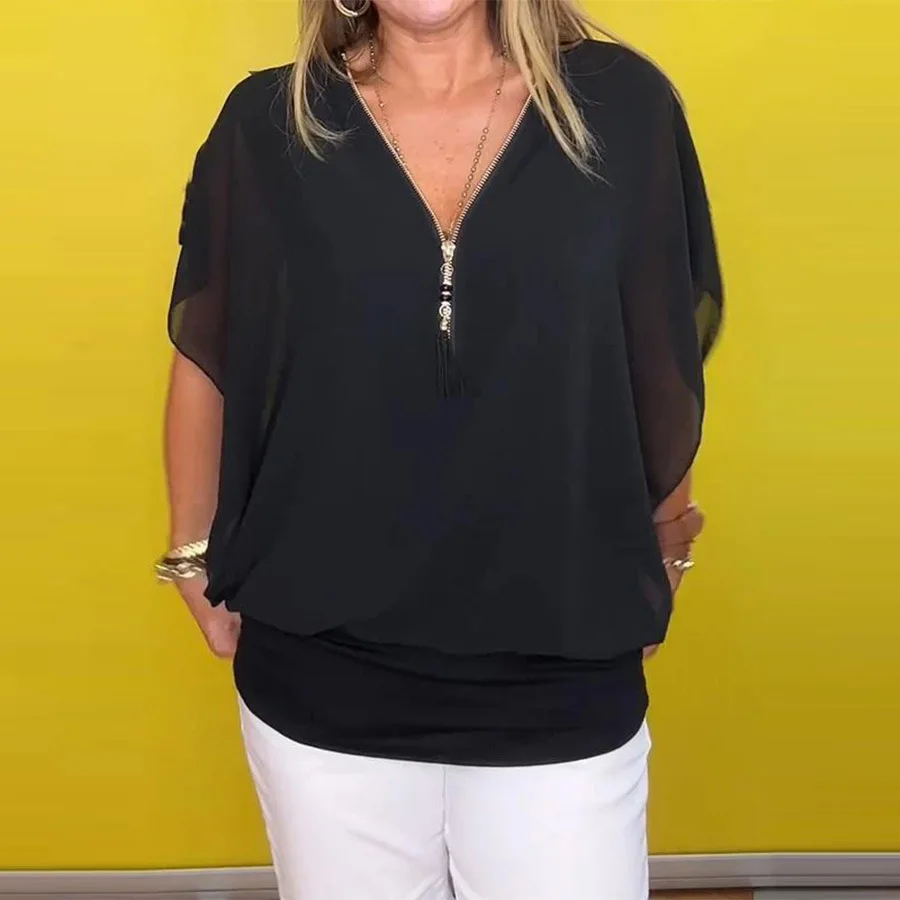 

2025 Summer New Fashion Women's Clothing Commuter Style Bat Sleeve Loose Casual Top